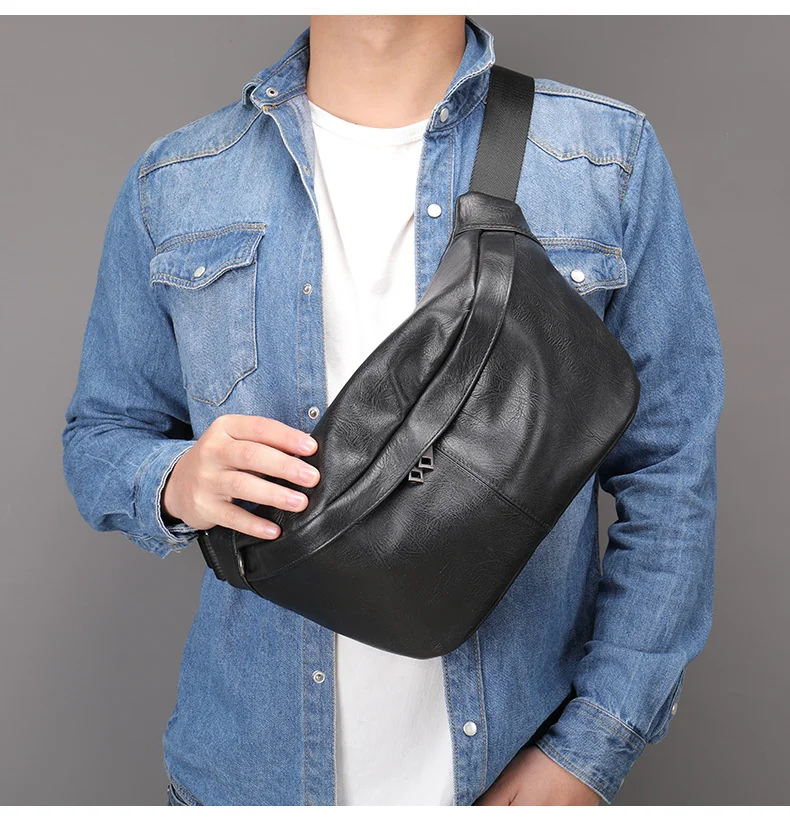 

Men's Chest Bag Leather Messenger Bag Casual Men's Top Layer Leather Shoulder Bag Chest Bag Men's Bag Waist Bag