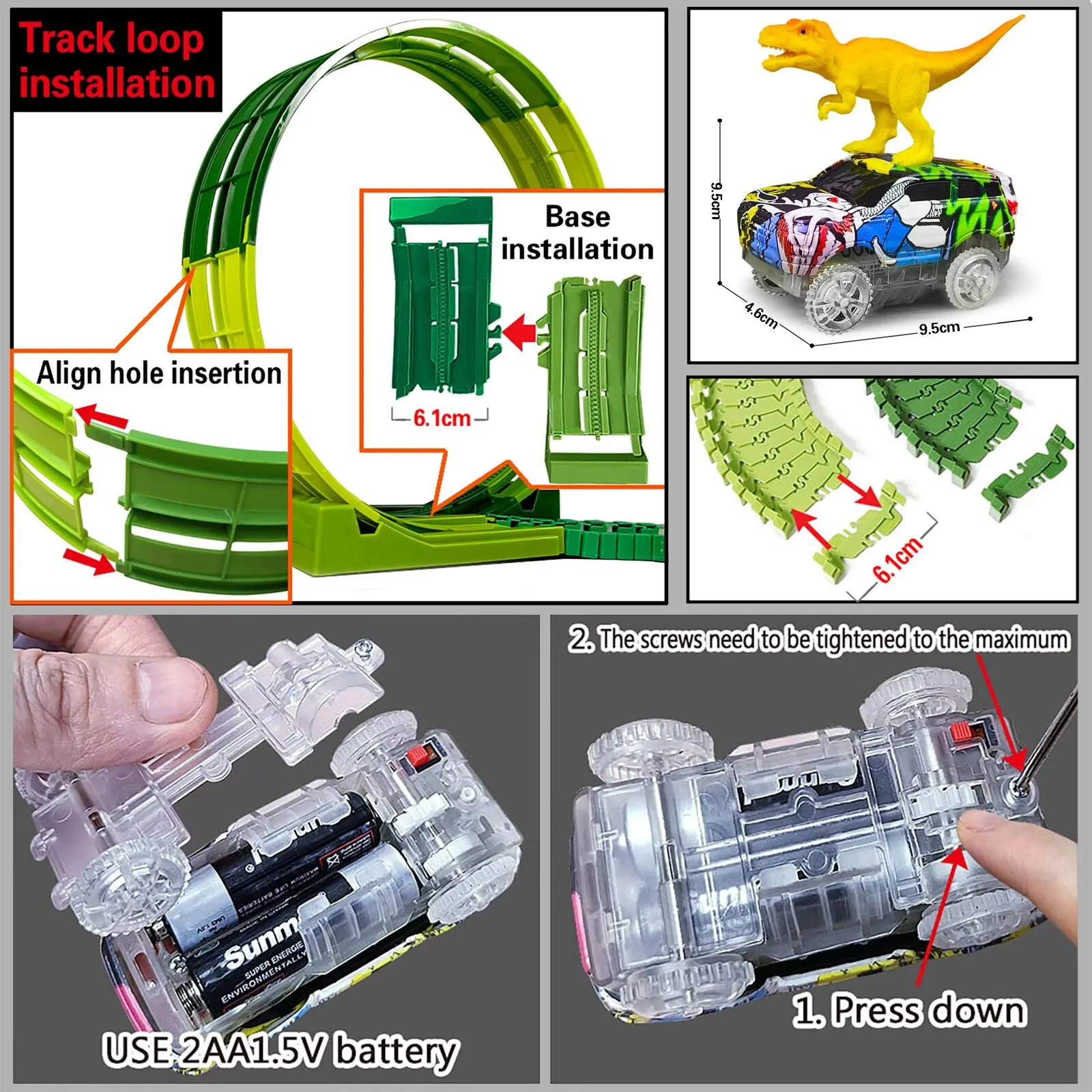 Electric Dinosaur Car Toy Magic Climbing Track Railway Set Bend Flexible Flash Light Kid Toy