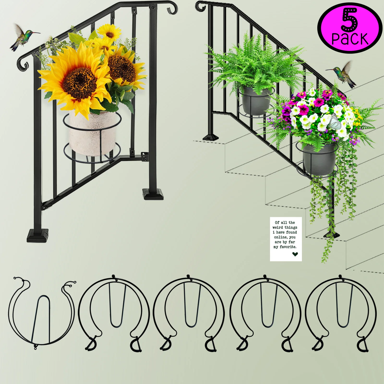 

Floating Garden Railing Planter, Shelf for Balcony Deck Porch Patio, Indoor Houseplants, Gardening Gifts, Deck Rail, 5-Pack