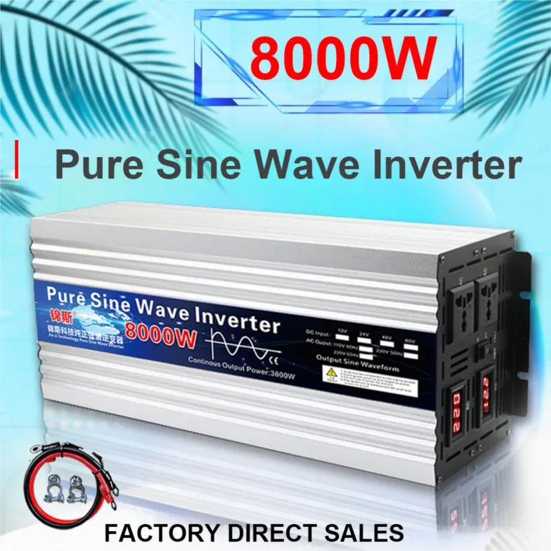 

Inverter 12V 24V 48V 60V 220V Pure Sine Wave Inverter 4000W 8000W Power Solar Inversor 12V to 220V Home Converter LED Display