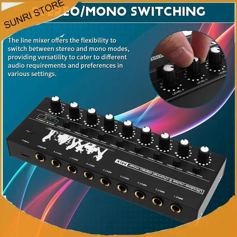 Professional 8-Channel Stereo Mixer Portable Sound Audio Mixer With Low-Noise Functionality For Recording Instruments