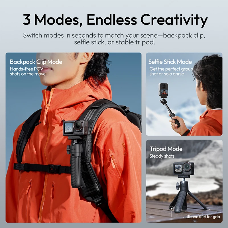 Ulanzi MT66 ClipMate Tripod with Action Connector 3-in-1 Versatility Backpack Clip Selfie Stick Tripod Mode for Camera Vlog Shot