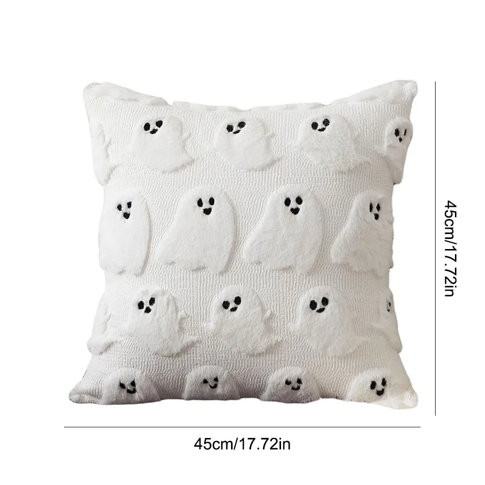 Halloween Plush Faux Fur Pillowcase Comfortable Soft Pillow Case Halloween Ghost Pumpkin Pillow Cover for Couch Sofa Home Decor