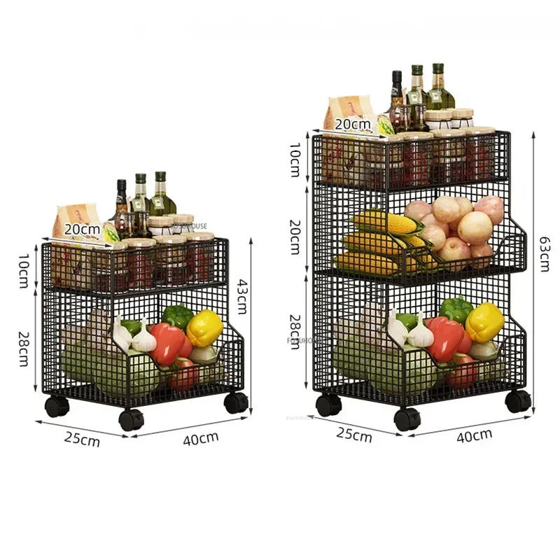 Iron Kitchen Rack Floor-standing Multi-layer Fruit Vegetable Storage Trolley Living Room Toy Storage Mobile Snack Cart N