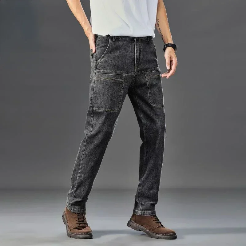 

2024 Six-Pocket Jeans Men's Convenient Cargo Jeans Trendy Brand Youth Straight Work Pants Slim Fit Large Pocket Men's Pants