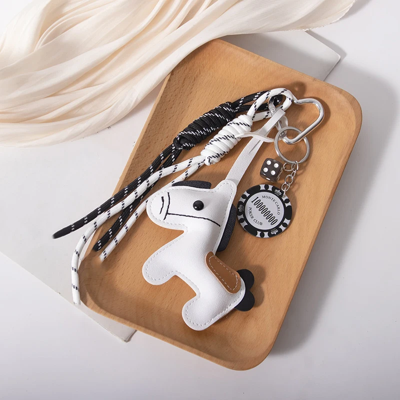 1 Piece Leather Pony Keychain Braided Rope Backpack Pendant For Phone Bag Hanging Accessories Decoration Charm