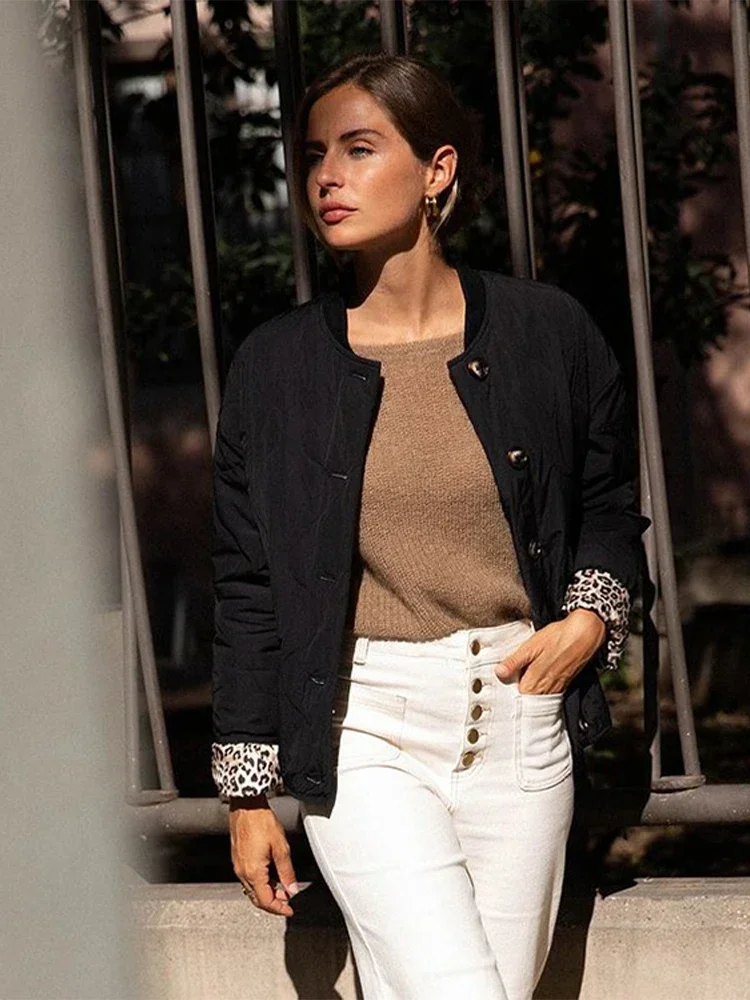 Autumn Padded Jackets For Woman Loose O-neck Single Breasted Long Sleeve Female Coat 2024 Winter Casual Solid Lady Outwear 4