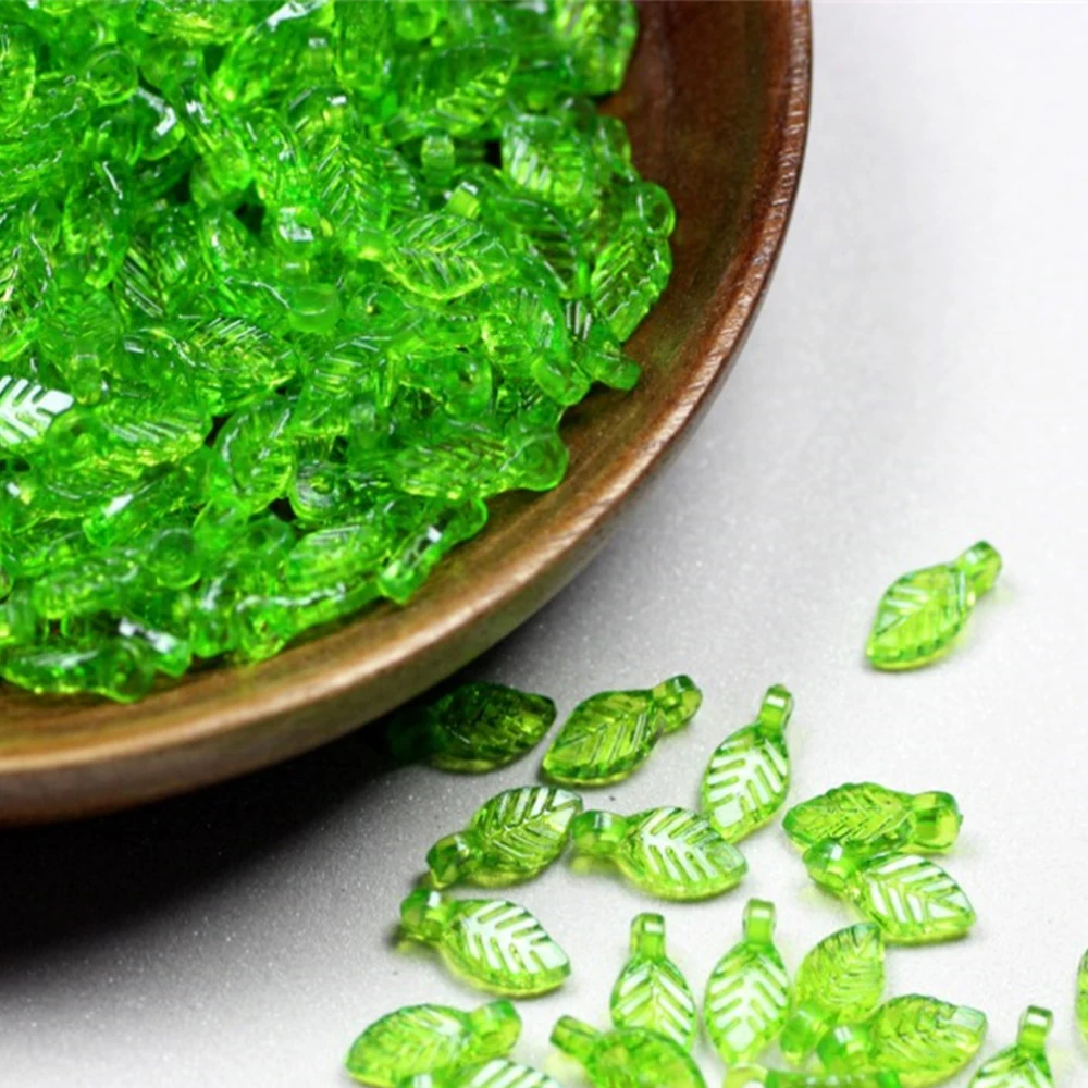 100Pcs/set Acrylic Green Leaf Beads DIY Handmade Accessories  Pendant Fashion Flower Jewelry Making Materials Ornament