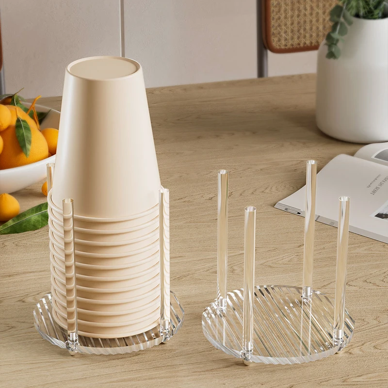 Acrylic Transparent Paper Cup Holder Disposable Water Tea Cups Dispenser Rack Coffee Cup Holder Kitchen Storage Organization 4