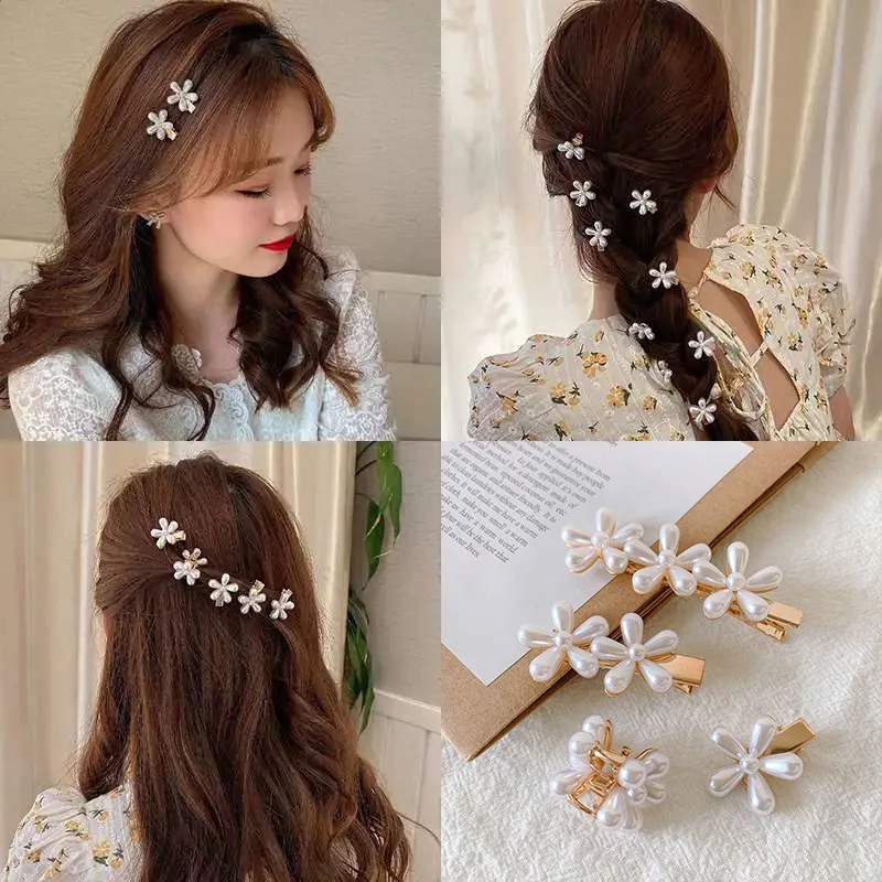 Mini Pearl Hair Tiny Clips Cute Little Daisy Hair Claws Korean Hairpin Hair  Barrette Bridesmaid Flower Girl Accessory Mini Elegant Side Clip 