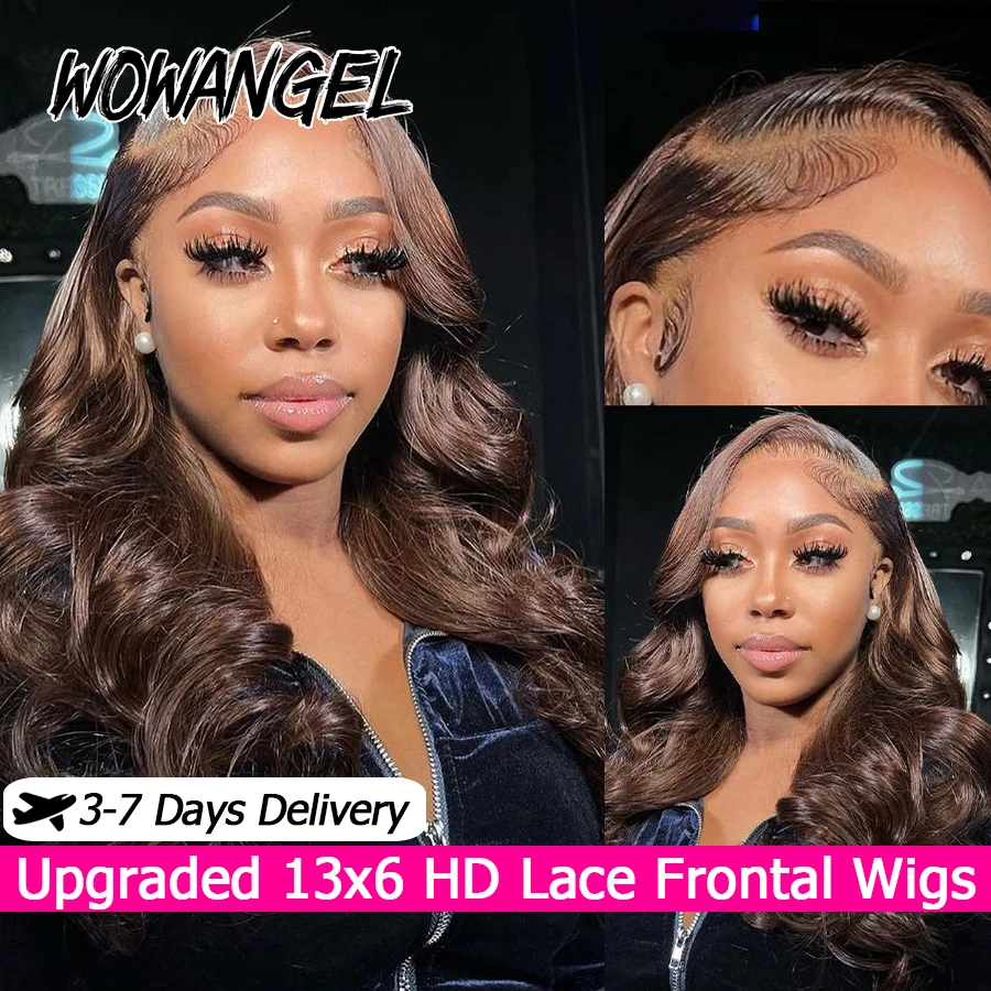 Chocolate Brown Full Frontal Wigs Body Wave 13x6 HD Lace Frontal Human Hair Wigs Pre Plucked Lace Melted Glueless Wig For Women