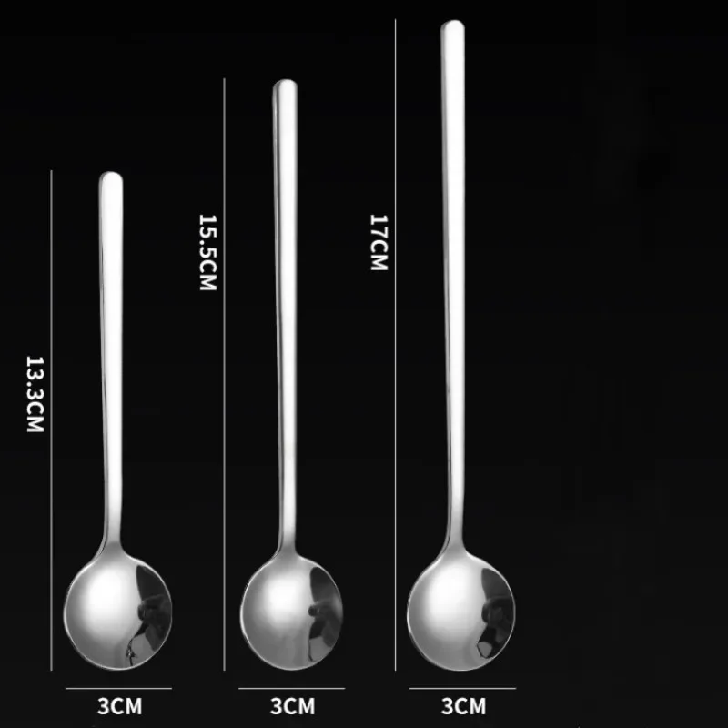 Stainless Steel Coffee Spoon Round Head Long Handle Spoon Ice Cream Stirring Dessert Mixing Kitchen Tableware Decoration