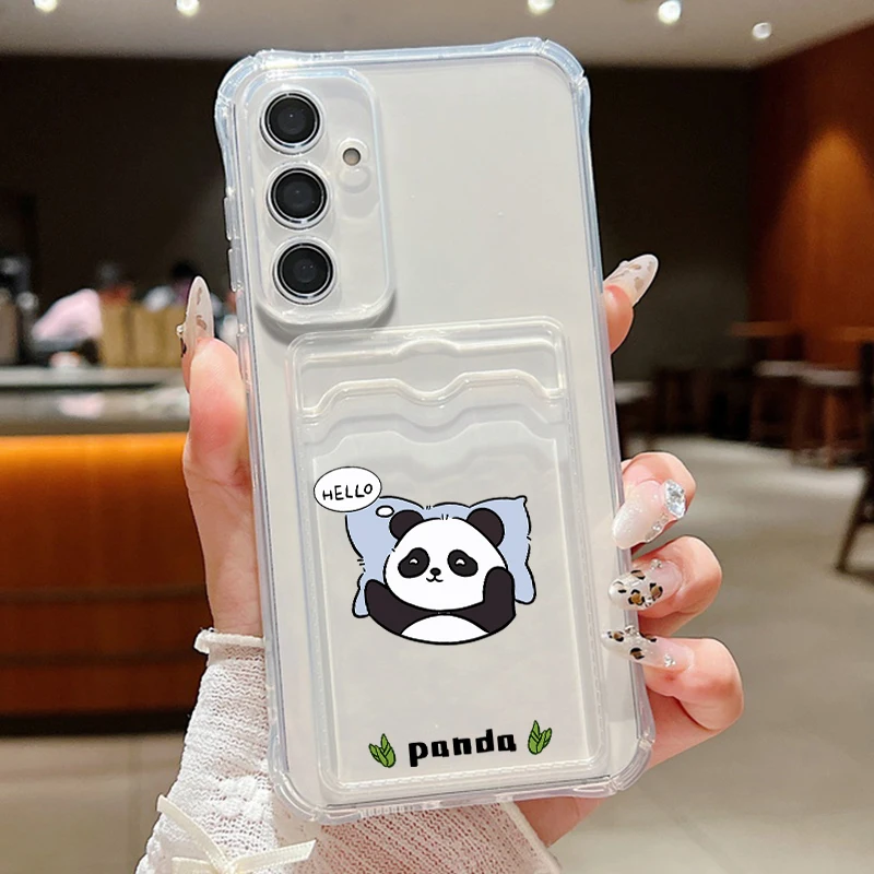 Cute Panda Clear Card Holder Phone Case Cover