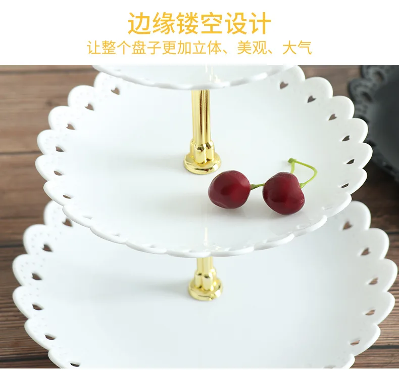 Description Picture 5 of item3 Tier Cake Tray Afternoon Tea Wedding Plates Party Tableware European Simply Style Creative Petal Fruit Tray Display Shelf