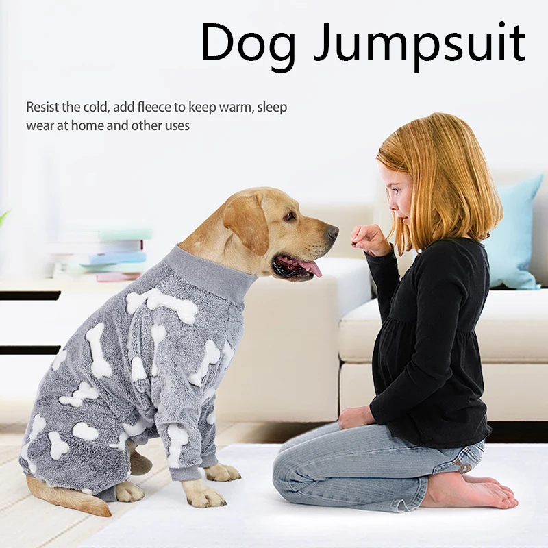 Dog Pajamas Jumpsuit - Warm Fleece Four-Legged Winter Outfit for Medium Large Dogs