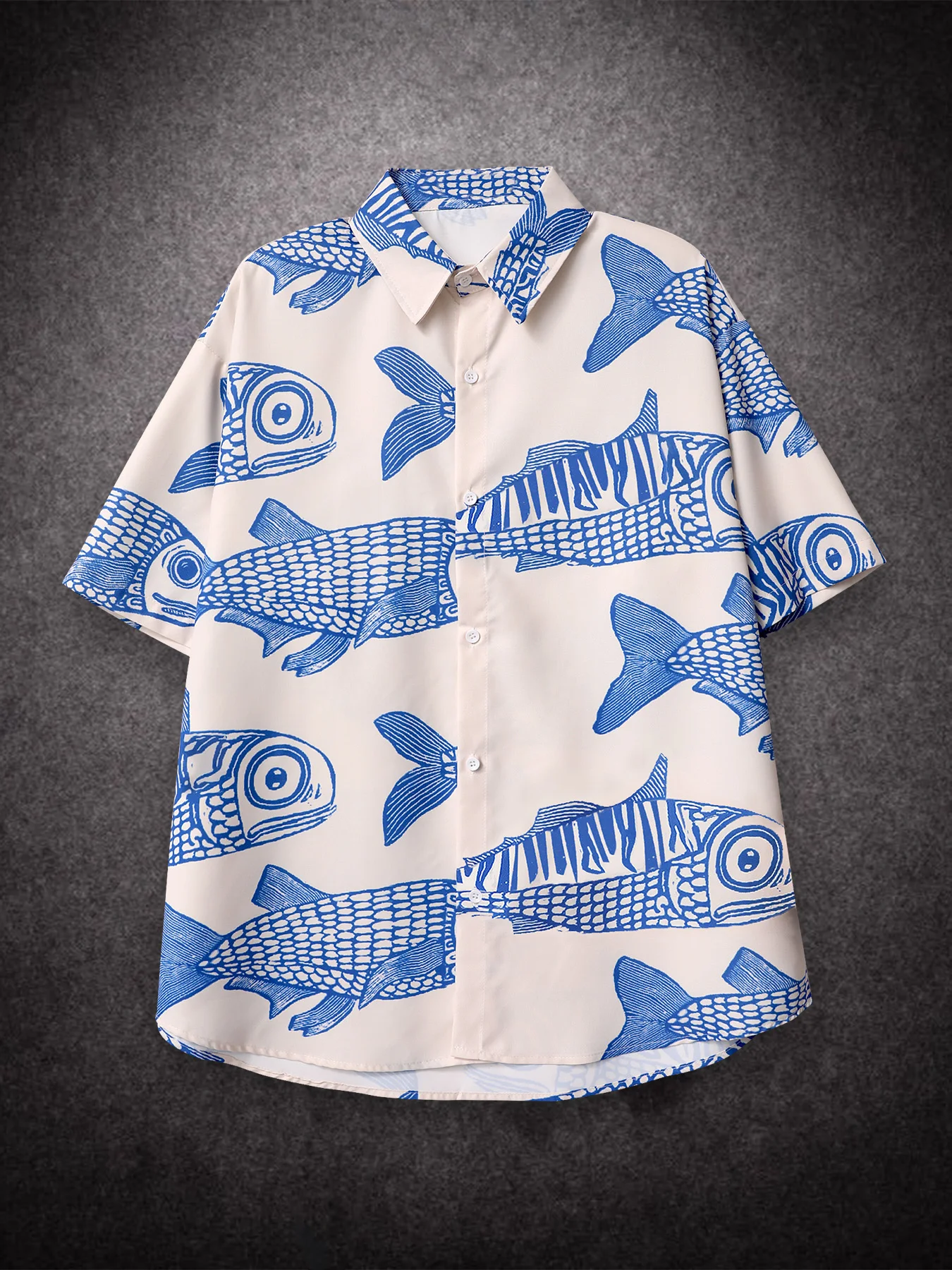 Oversized American Style Summer Fried Street Fashion Small Fish Print New Personalized Mens Casual Shirts