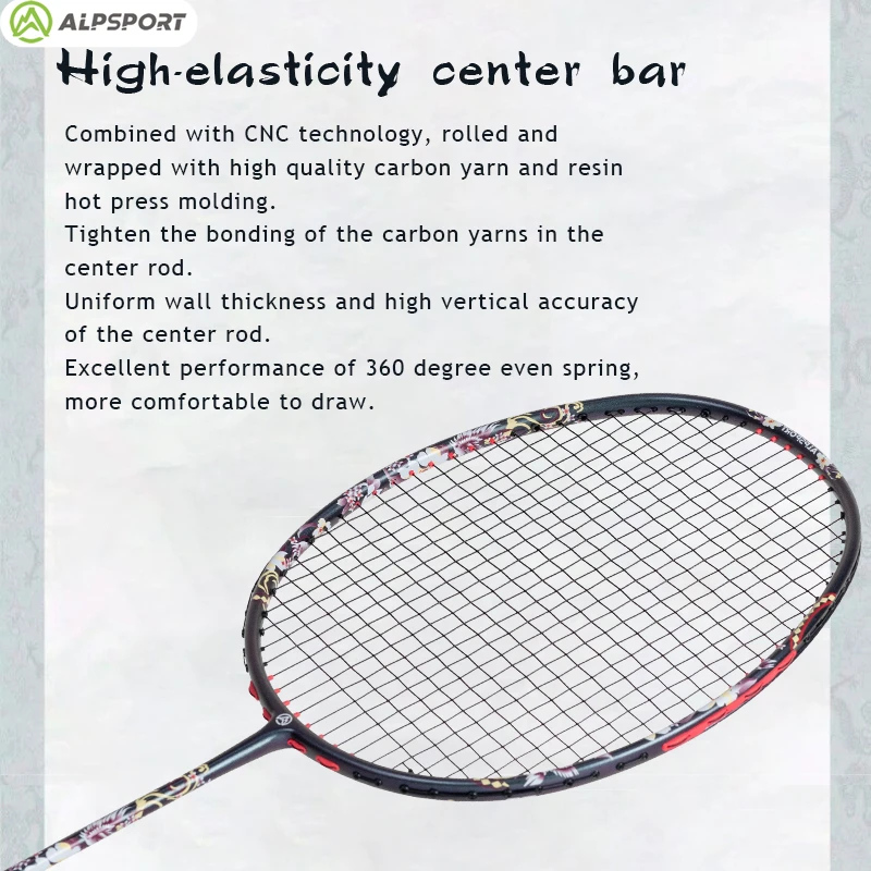 Alpsport HQ 6U 72&plusmn;2g Ultralight 35 lbs Full Carbon Fiber Badminton Racket with Strings Professional Racket Training