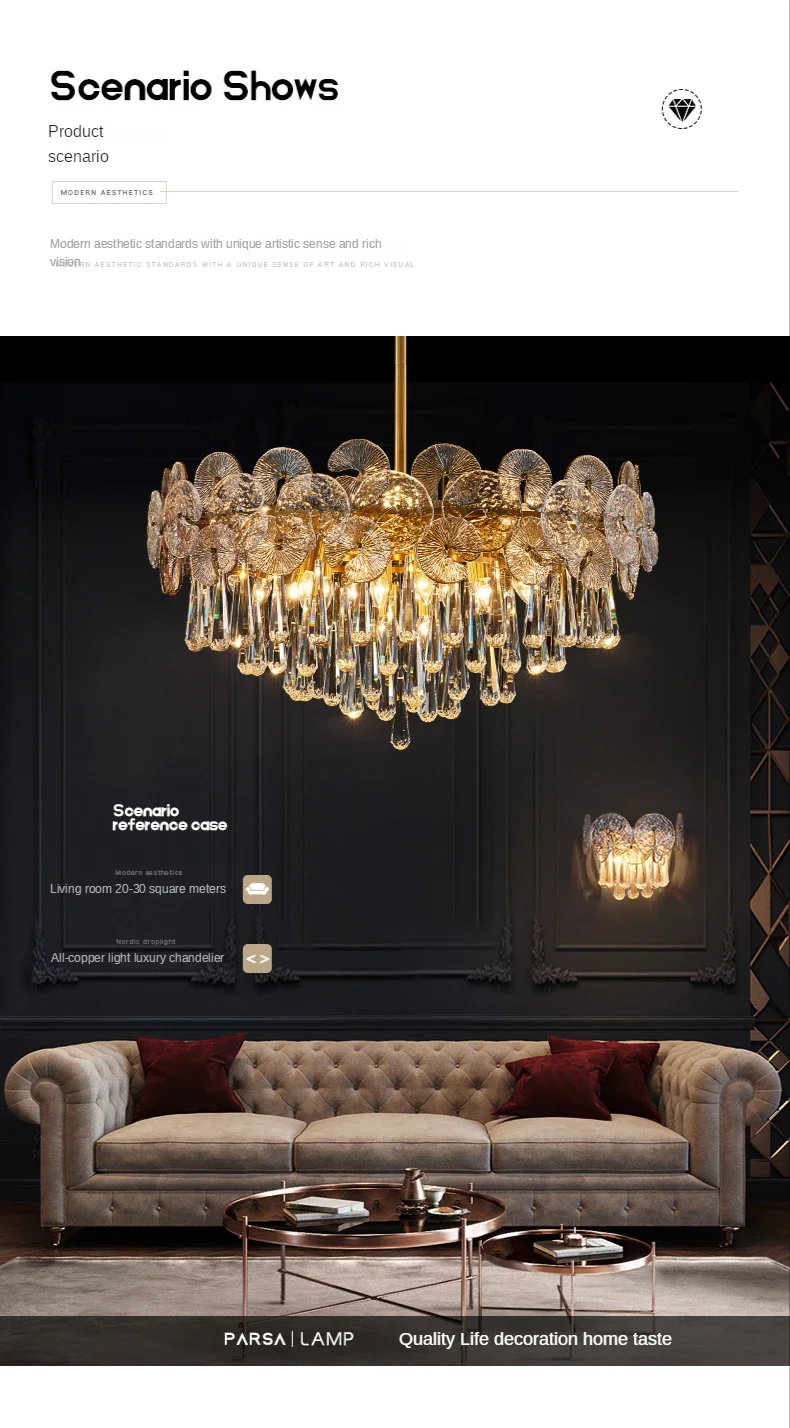Description Picture 4 of item2024 Light Luxury Led Lotus Flower Crystal Modern Ceiling Chandelier For Living Room Bedroom Restaurant Hall Pendant Lamp Lustre