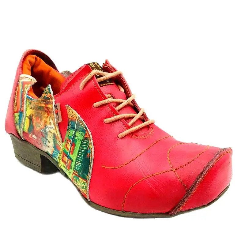 

2024 Germans' Favorite Retro Print Leather Women's Low-Heeled Trendy Shoes