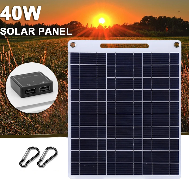 40W Solar Panel Portable 5V USB Fastcharging Cell Phone Outdoor
