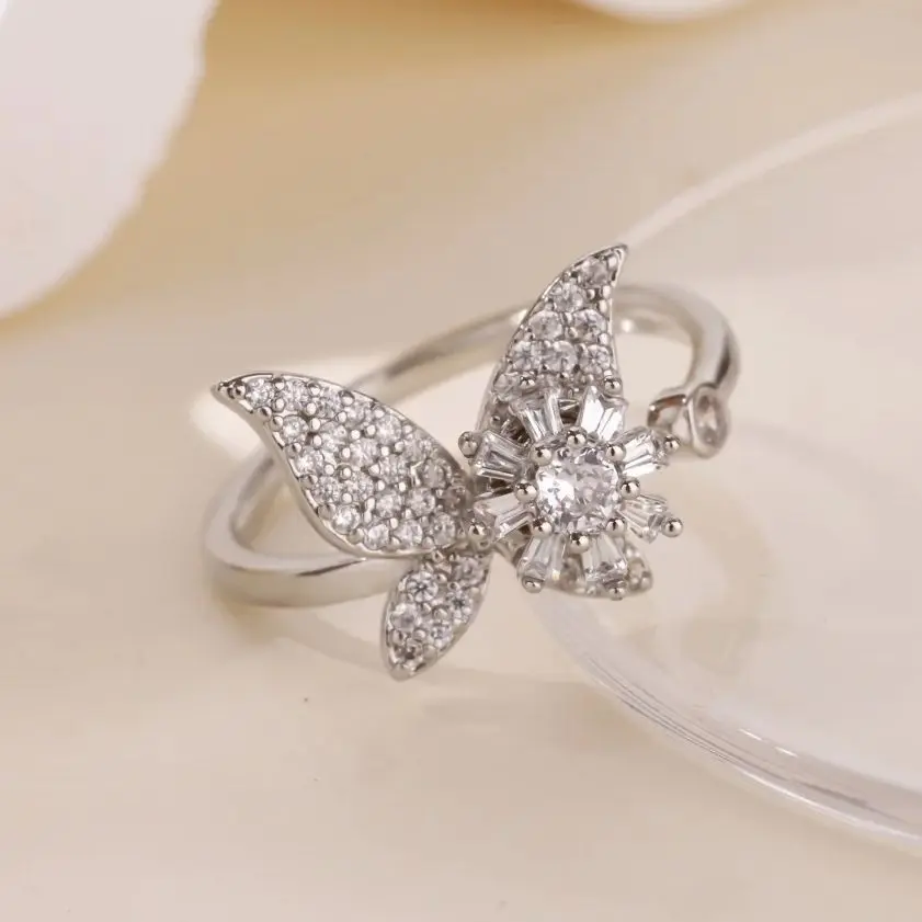 Zircon Rotatable Butterfly Anxiety Rings For Women