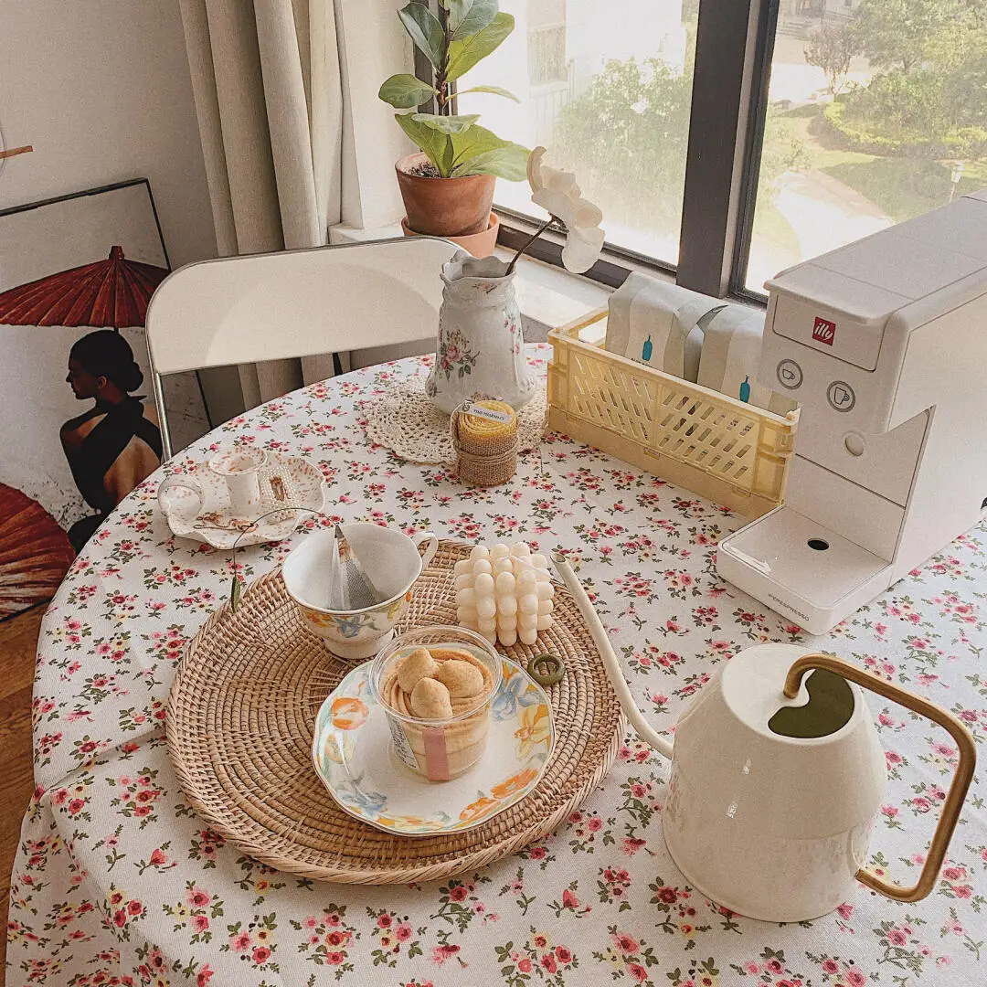 

Korean InteriorFlower Vintage Tablecloth Coffee Table Cover Cloth Cotton Linen Round Pastoral Dressing Picnic Mat