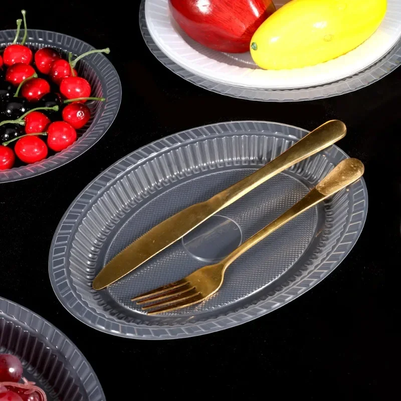 10/20PCS Disposable Plates Food Grade Plastic Salad Fruit Plate High-temperature Resistant Barbecue Buffet Thickened Tableware