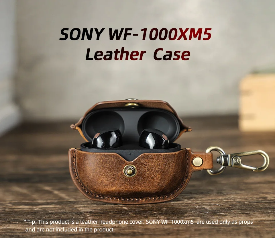 Genuine Leather Earphone Case for Sony WF-1000XM5 Crazy Horse Cowhide Leather Headphone Cover PU Protective Case for 1000X M5
