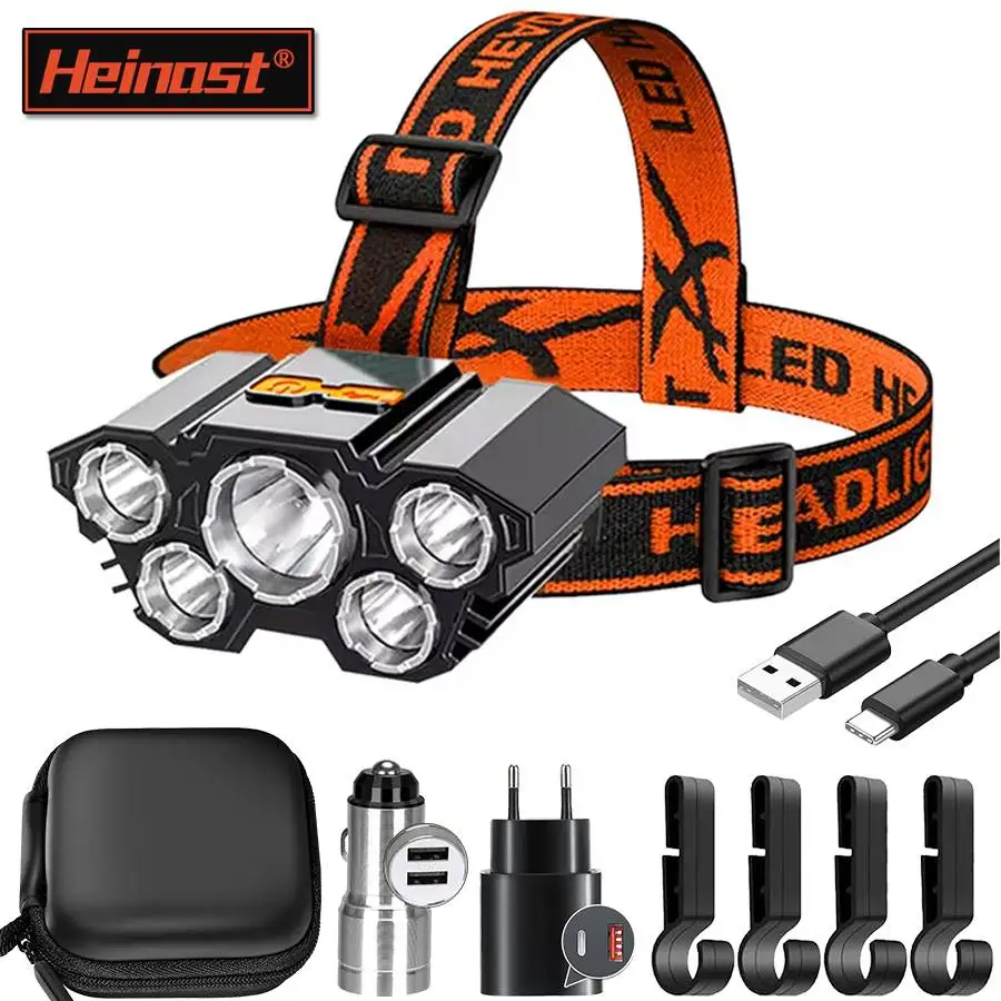 Powerful 5 LED Headlamp USB Charging 18650 Built-in Battery Headlight Torch Portable Head Flashlight Fishing Lantern Heinast led flashlight led headlamp head lamp portable flashlight rechargeable flashlight led headlight