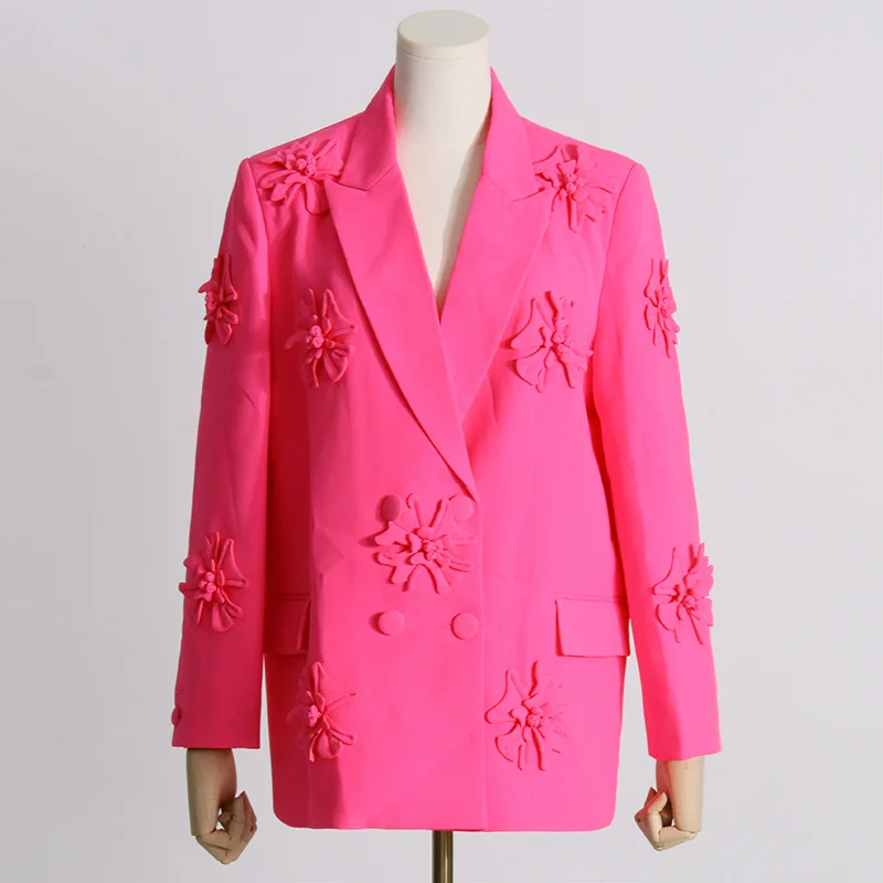 Fashion Streetwear Two Piece Set Autumn Floral Double Breasted Blazer Flare Pants Designer Suits Casual Luxury Fall Tracksuit