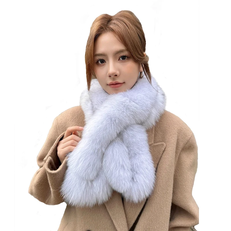 

Korean version versatile woven fox fur scarf for autumn and winter warmth, thickened fur scarf shawl, long version real plush sc