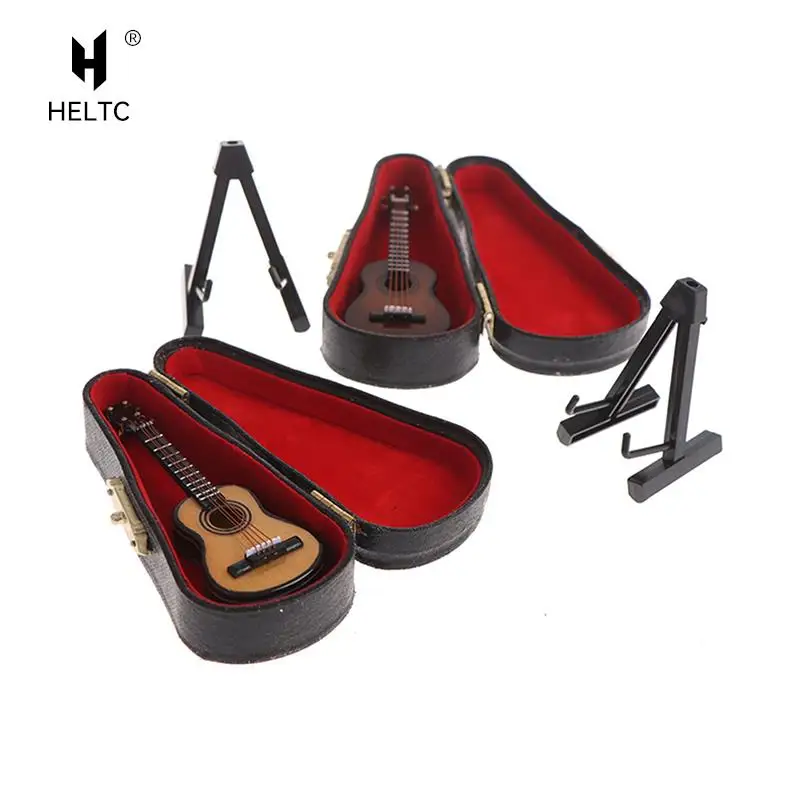 Mini Violin Guitar With Musical Instrument Case Miniature Wooden Ornament Dollhouse DIY KIds Toy Model 1 Set, miniature ornament, miniature figurines