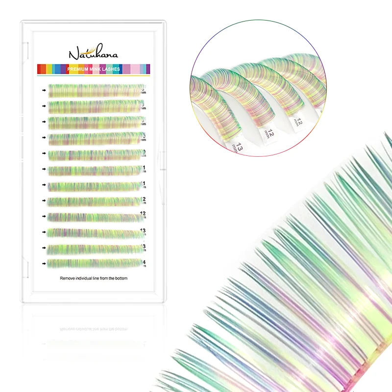Natuhana cílios mix cor cílios extensões colorido vison falso individual arco-íris colorido 8-14mixed maquiagem natural