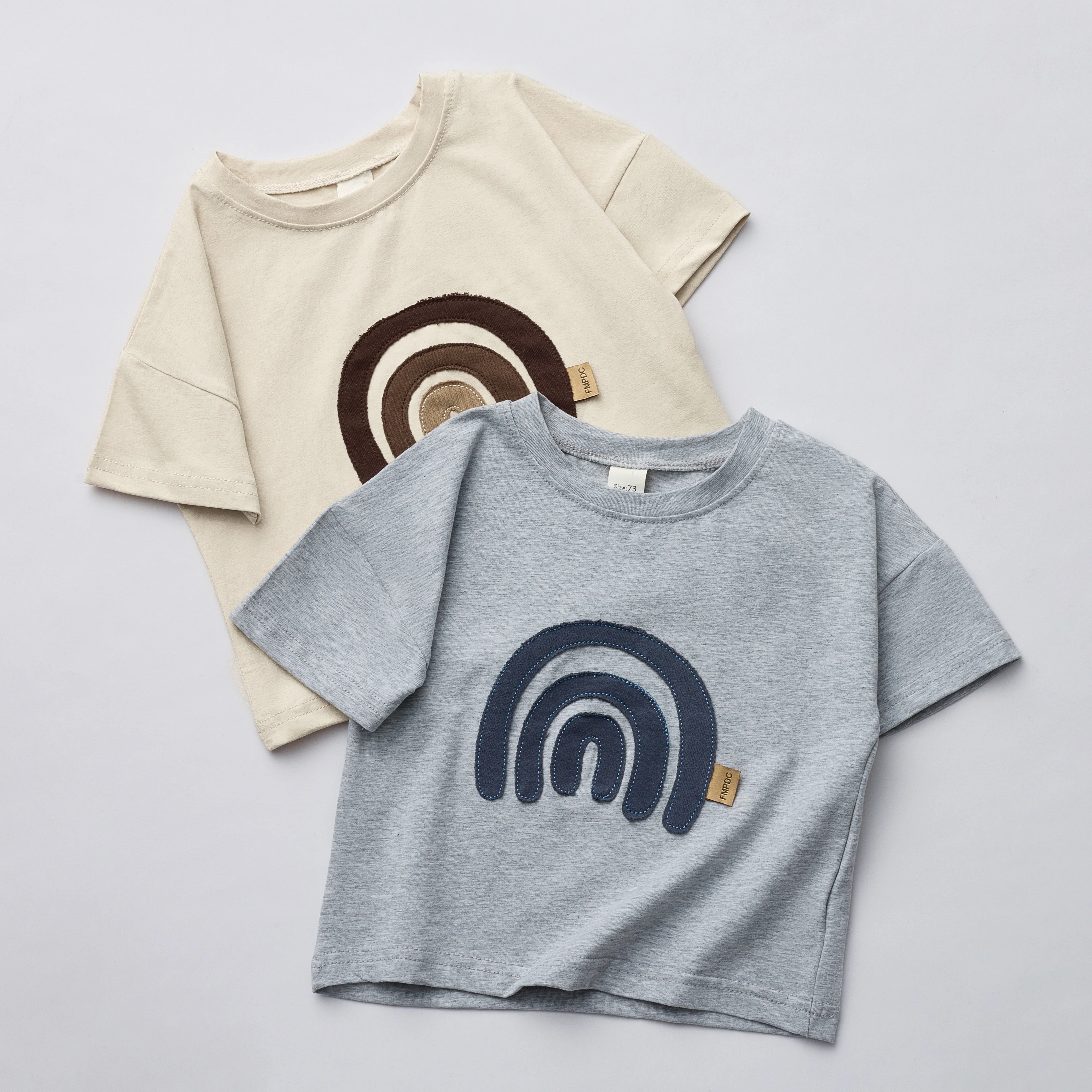 New Baby Summer Boys Girls Rainbow Sticker Round Neck T-shirt Kids 95% Cotton T-shirt Children Clothes casual Baby Short Sleeves
