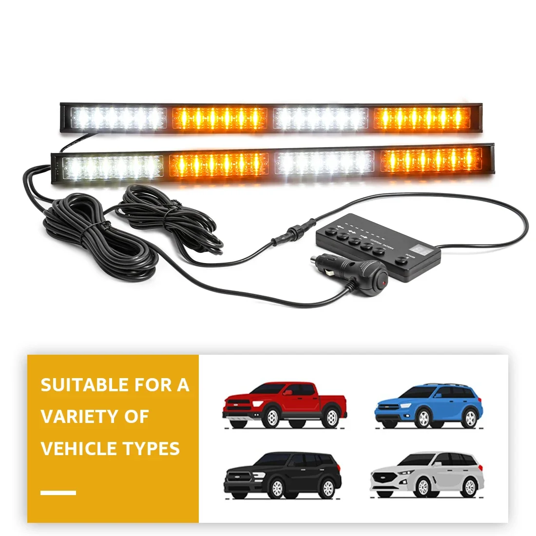 24 LED 2-in-1 Car Front Windshield Warning Lamp Bar Suction Cup Emergency Strobe Flashlight Traffic Police Light For Trucks 12V