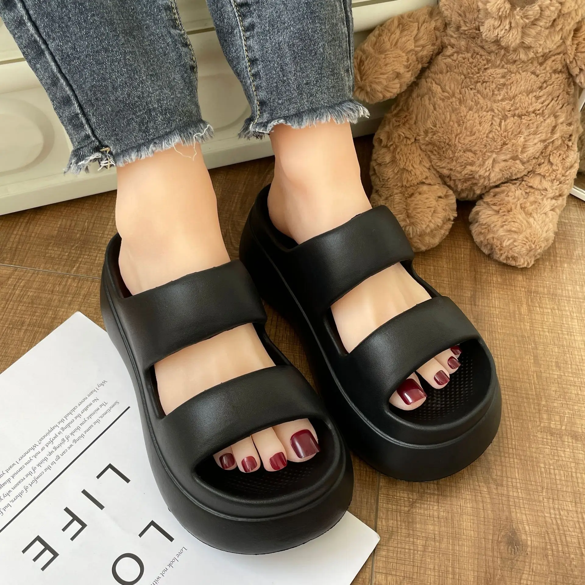 Slippers women's 2023 new summer EVA 7cm wedge heel with thick sole solid casual outer wear non-slip sandal ladies flop flips