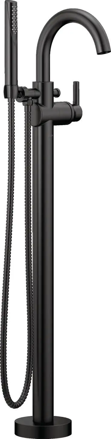 Trinsic Floor Mount Freestanding Tub Filler with Hand Held Shower Black Bathtub Faucet Tub Faucet Matte Black