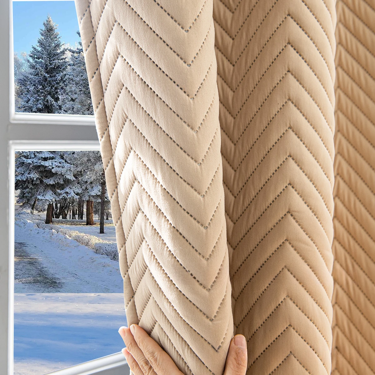Blackout Thermal Curtains - Heavy Duty Quilted Window Drapes for Living Room
