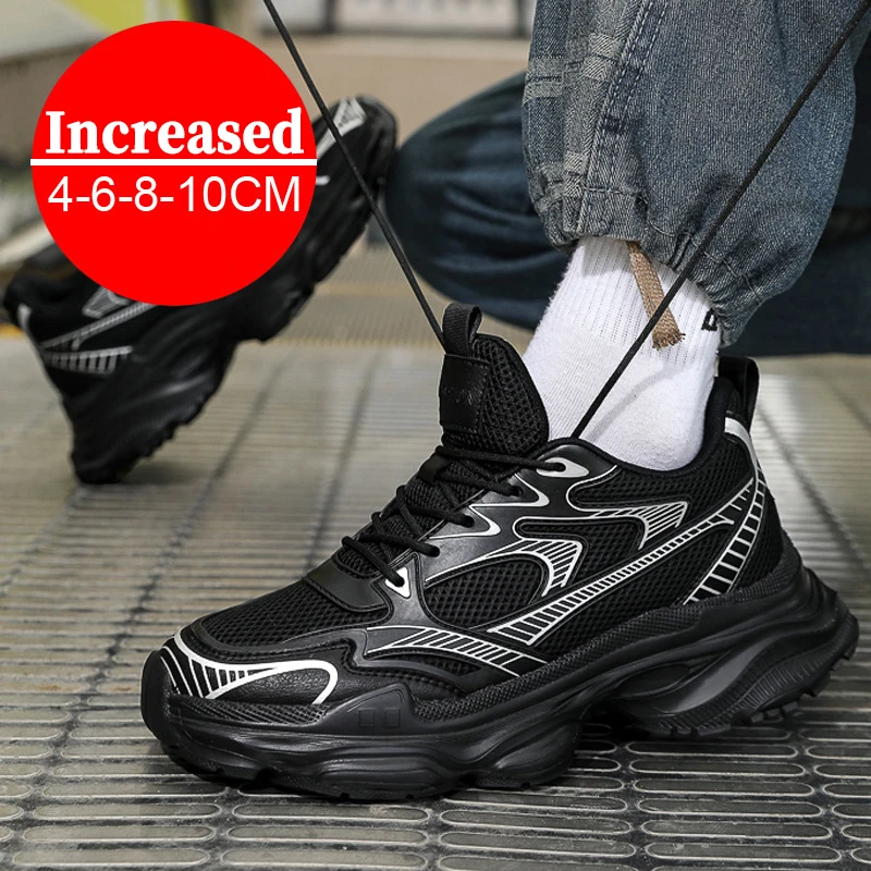 Fashion White Sneakers Hidden Heels Heightening Walking Work Shoes For Men 4/6/8CM Summer Casual Sports Breathable Taller Shoes 2