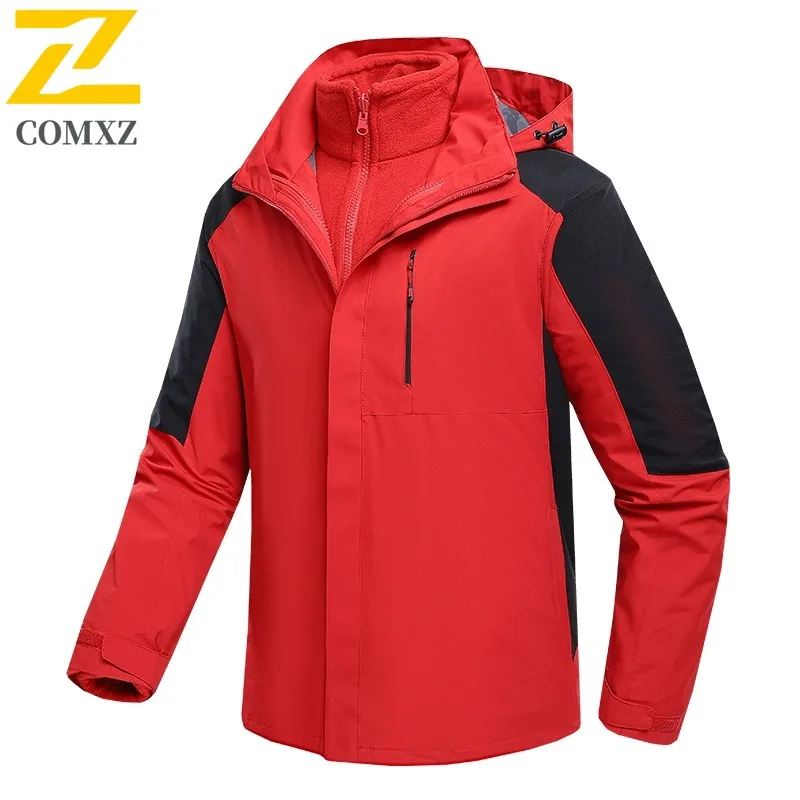 COMXZ Chaqueta 3-In-1 High Quality Brand Outdoor Adventure Camping Windbreaker Jacket Climbing Wear Resistant Handsome Men Coat