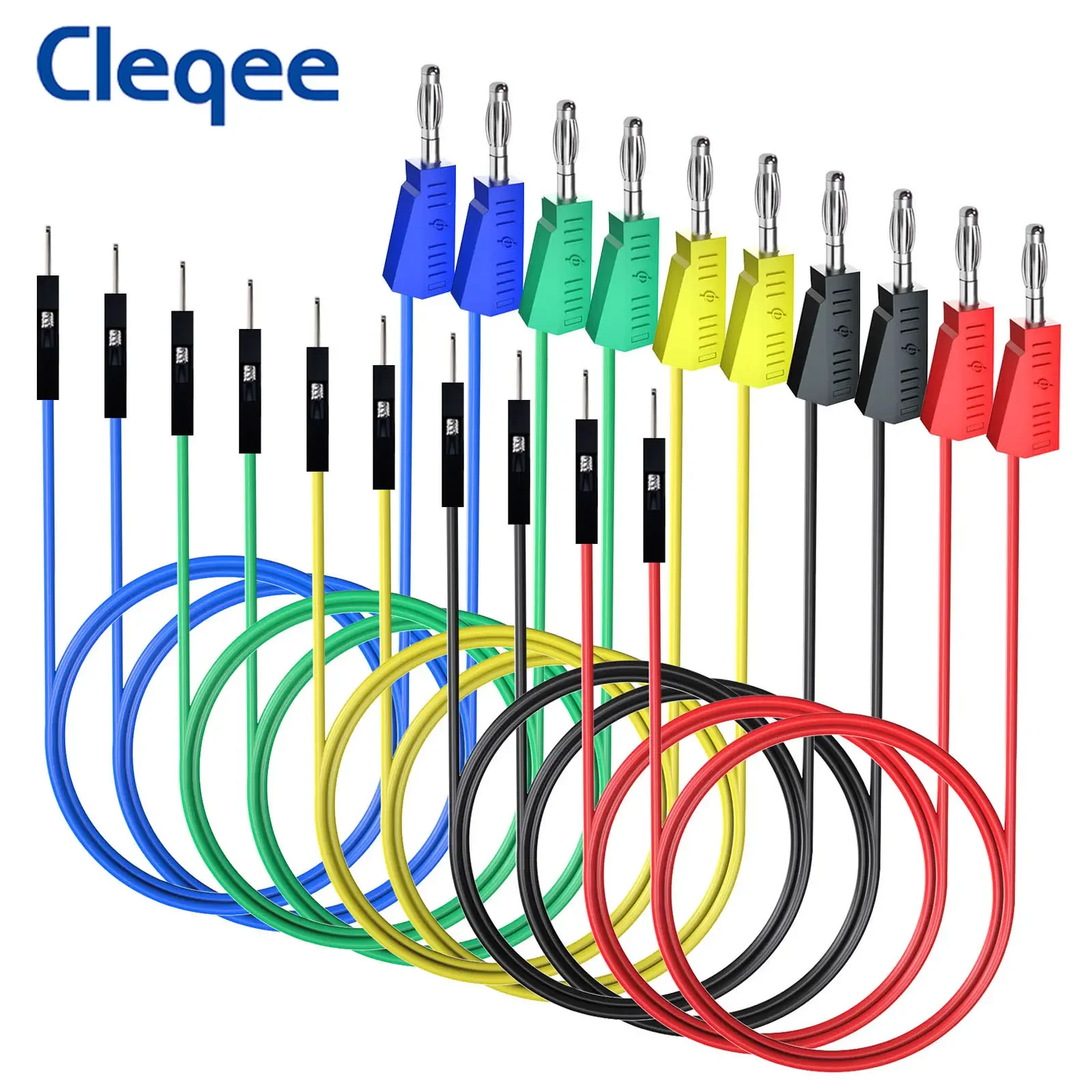 Cleqee 듀폰 수-쌓을 수 있는 바나나 플러그 실리콘 점퍼 케이블, 브레드보드 전자 DIY용 26AWG 와이어, P1532, 10 개 