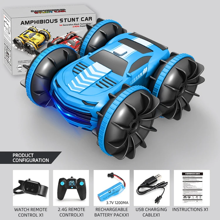 remote control police car 2.4GHz 2 in 1 Gesture Sensing RC Car Waterproof Radio Remote Lighting Stunt Car 4WD All Terrain Grass Beach Pool Toys for Boys best remote control car RC Cars