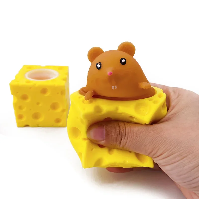 Interactive Cheese Block Stress Relief Toy with Pop-Up Mouse and Hide-And-Seek Figures