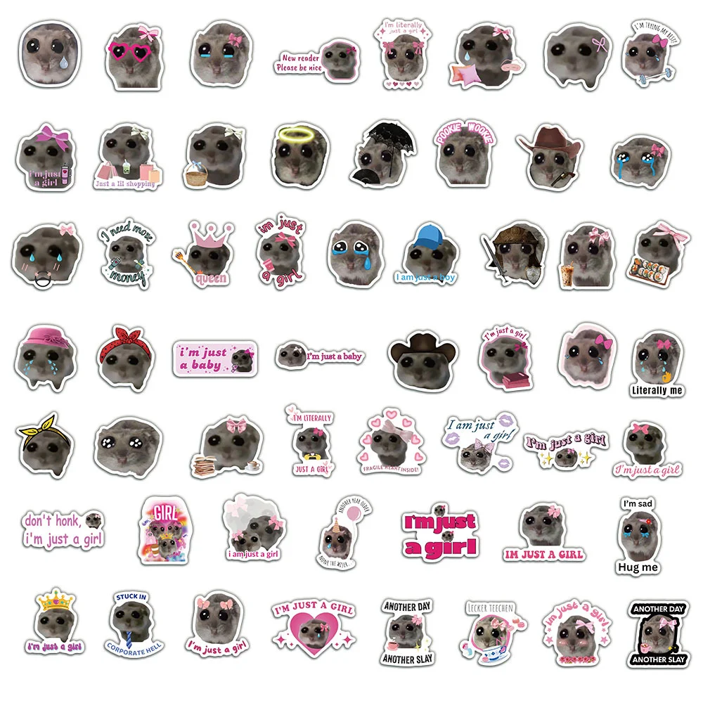 56pcs Cute Sad Hamster Meme Stickers - Adorable Graffiti Waterproof Stickers