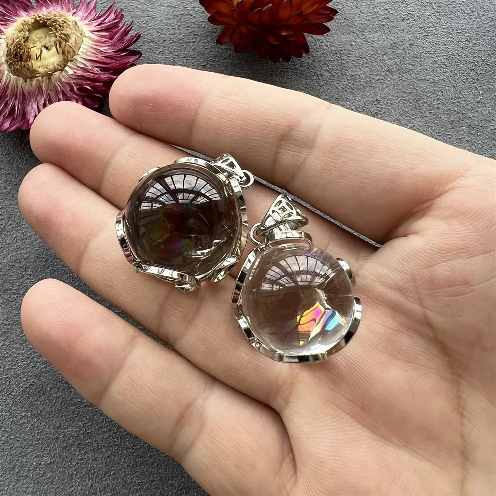 Clear Quartz Rainbow Sphere Pendant, Healing Crystal Stone Rainbow Ball Charm for Necklace Making 3