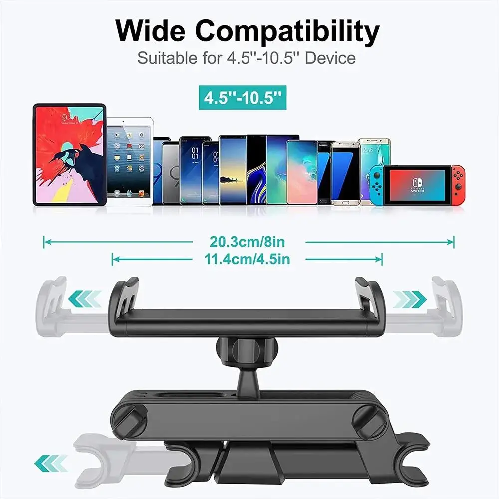 Supporto telescopico da viaggio per telefono e tablet, da agganciare al poggiatesta dell'auto, girevole, per iPad, iPhone, Xiaomi, Huawei, Realme - Image 6