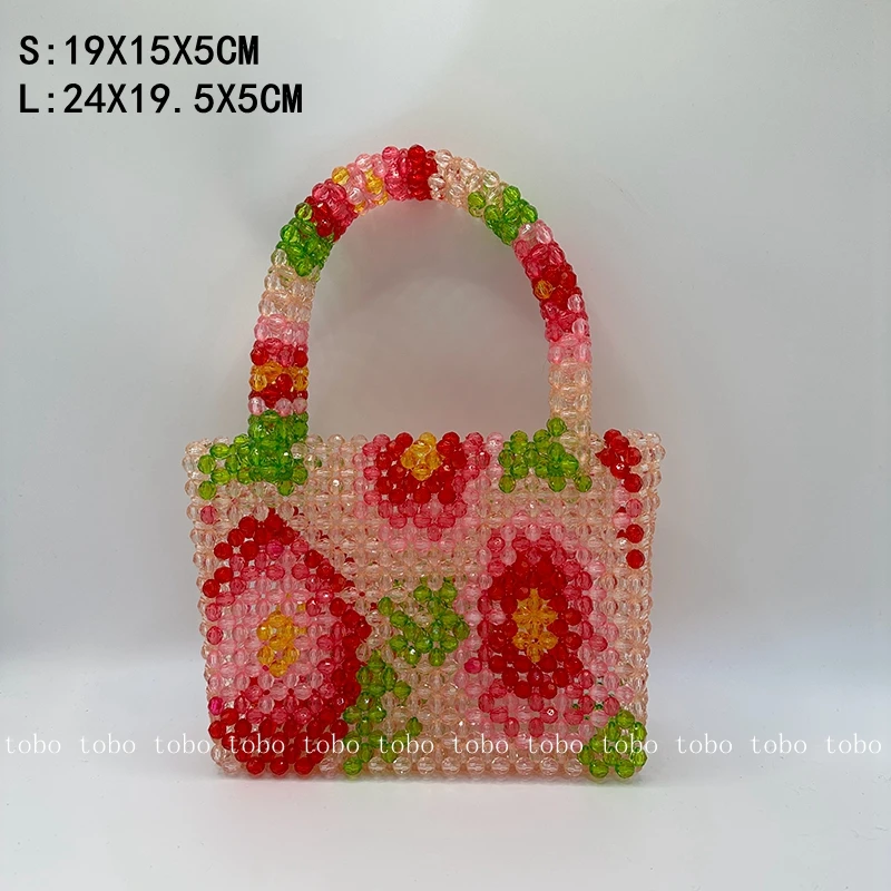 Pearl Beaded Bag with Flower Pattern Designer Brand Clear Acrylic