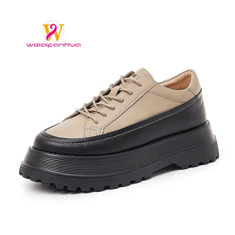 

Genuine Leather Women's Shoes 2023 Spring New British Style Women's Casual Muffin Thick Sole Increased Single Shoe Womenmotion