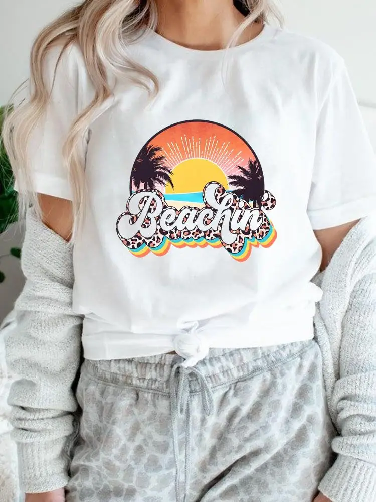 

Short Sleeve T Top Tee Print Women Summer Leopard Letter Beach Holiday Cartoon Shirt Female T-shirts Graphic Fashion Clothing