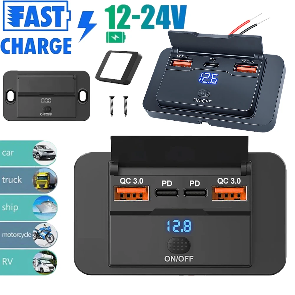 Car Charger Type C Quick Charge Socket 12V 24V